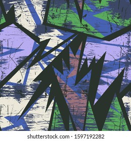 Urban grunge seamless pattern with chaotic curved elements.