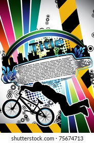Urban grunge summer composition with bmx biker silhouette