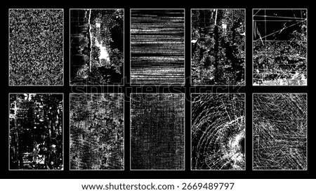 Urban grunge texture panels – black and white abstract distressed wall backgrounds for digital art.