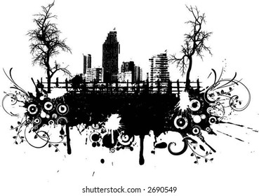 Urban grunge with trees - vector