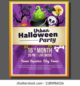 urban halloween party poster template with magic pot