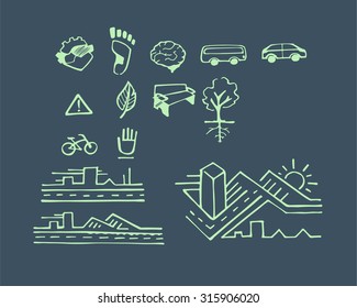 Urban hand drawn vector drawings and icons symbols