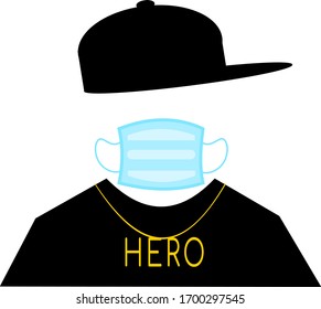 urban hipster wearing mask and hero necklace