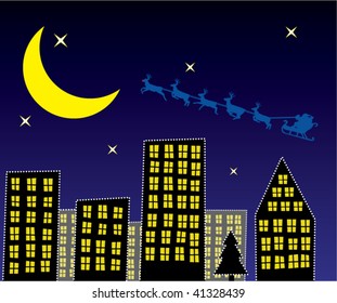 urban holiday background with santa