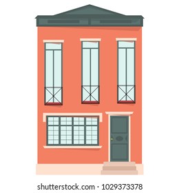 Urban house in flat design.  Old buildings in european style isolated on white background. Vector illustration.