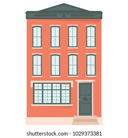 Urban house in flat design.  Old buildings in european style isolated on white background. Vector illustration.