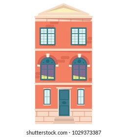 Urban house in flat design.  Old buildings in european style isolated on white background. Vector illustration.