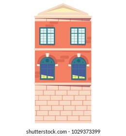 Urban house in flat design.  Old buildings in european style isolated on white background. Vector illustration.