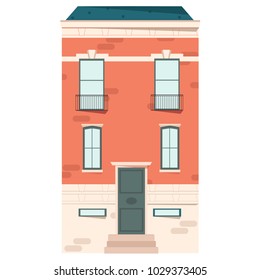 Casa urbana em design plano.  Edifícios antigos em estilo europeu isolados sobre fundo branco. Ilustração vetorial.