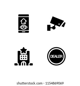 urban icon. 4 urban set with architecture and city, dealer, hotel and cctv vector icons for web and mobile app