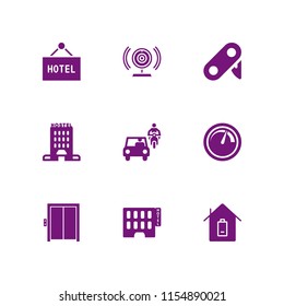 urban icon. 9 urban set with elevator, hotel building, building and hotel vector icons for web and mobile app