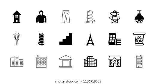 Urban icon. collection of 18 urban filled and outline icons such as modern curved building, building, hoodie, stair, street lamp. editable urban icons for web and mobile.