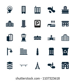 Urban icon. collection of 25 urban filled icons such as escalator down, building, building   isolated  sign symbol, business center. editable urban icons for web and mobile.