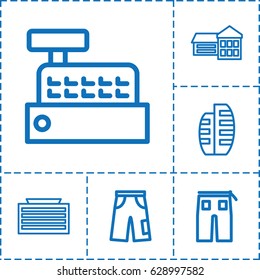Urban icon. set of 6 urban outline icons such as business center building, pants, builidng, school