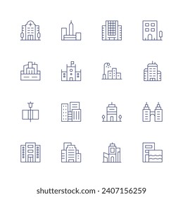 Urban icon set. Thin line icon. Editable stroke. Containing hospital, architecture and city, city, town hall, street light, town, company, building, streetlight, office building, office, skyscraper.
