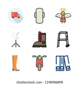 urban icon set. vector set about compress, side view, boot and satellite dish icons set.