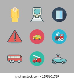 urban icon set. vector set about bus, fire truck, taxi and train icons set.