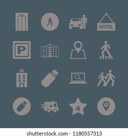 urban icon. urban vector icons set elevator, hotel building, store location and office building