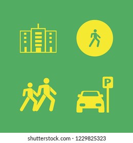 urban icon. urban vector icons set pedestrian people, parked car, pedestrian and office building