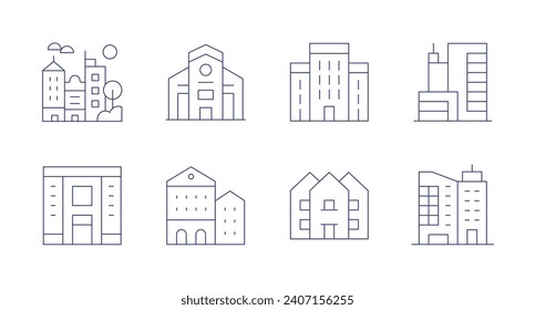 Urban icons. Editable stroke. Containing city, property, penthouse, architectonic, building, house.