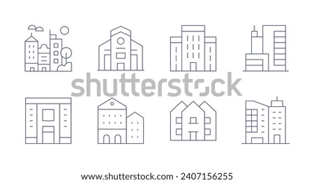 Urban icons. Editable stroke. Containing city, property, penthouse, architectonic, building, house.