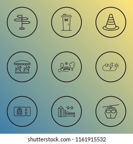 Urban icons line style set with navigation sign, cable car, park and other entry elements. Isolated vector illustration urban icons.