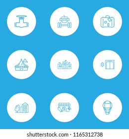 Urban icons line style set with pipeline, elevator, travel bag and other bodybuilding elements. Isolated vector illustration urban icons.