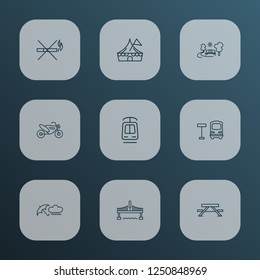 Urban icons line style set with bridge, park, circus and other motorcycle elements. Isolated vector illustration urban icons.