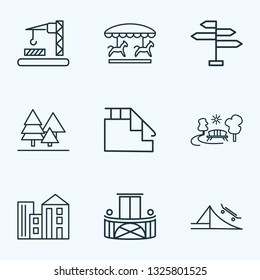 Urban icons line style set with park, skate park, forest and other outdoor elements. Isolated vector illustration urban icons.