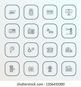 Urban icons line style set with fabric, storefront, lighthouse and other phone cabin elements. Isolated vector illustration urban icons.