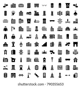 Urban icons. set of 100 editable filled urban icons such as airport tower, escalator, escalator up, escalator down, building, modern curved building, business centre
