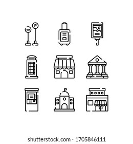 Línea de conjunto de iconos urbanos - vector