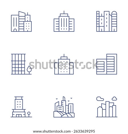 Urban icons set. Thin Line style, editable stroke. city, building, skyscraper, office block, office, buildings, skyscrapers