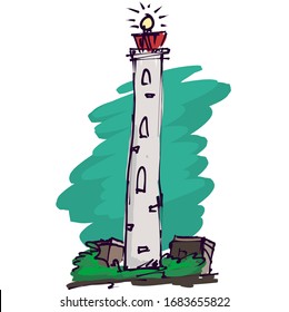Urban illustration of lighthouse. vector sketch