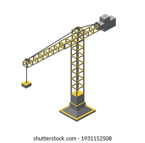 Urban industrial isometric 3d architectural flat plan. Three-dimensional crane drawings and construction plans