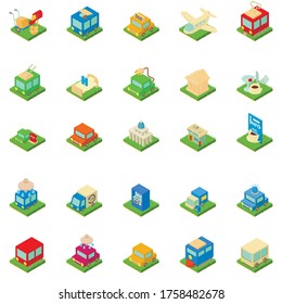 Urban infrastructure icons set. Isometric set of 25 urban infrastructure vector icons for web isolated on white background