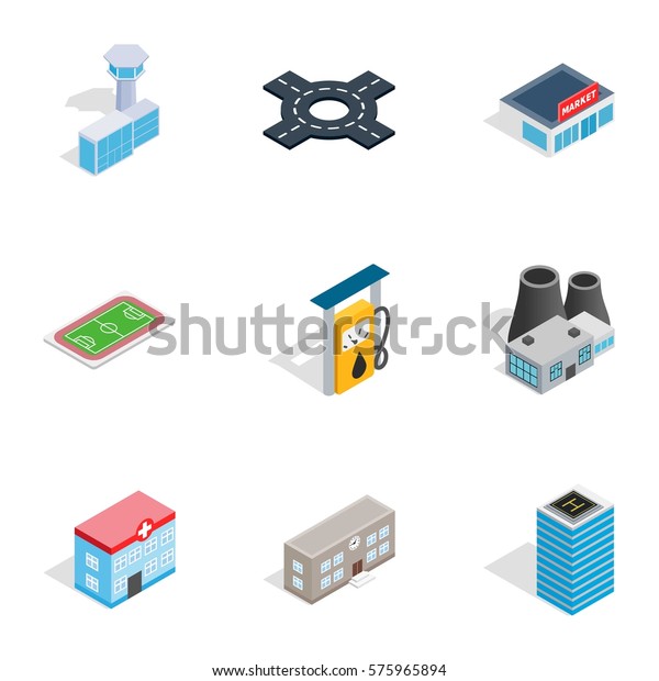Urban infrastructure\
icons set. Isometric 3d illustration of 9 urban infrastructure\
vector icons for web