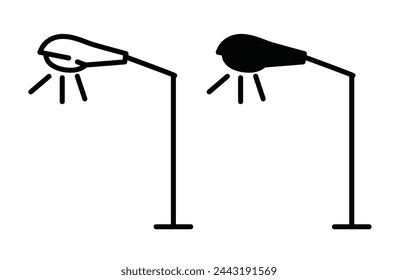 Iconos de luz de calle de infraestructura urbana. Iluminación pública y símbolos de seguridad vial.