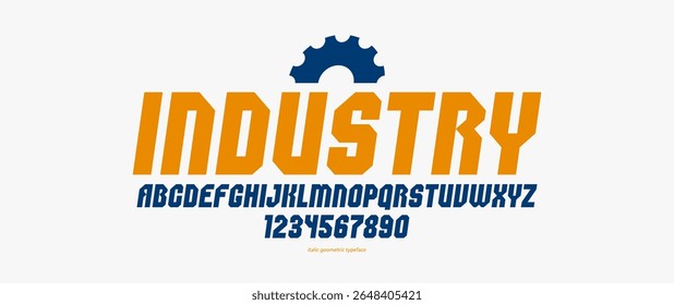 Fonte geométrica maciça de itálico urbano para logotipos e emblemas, fonte vetorial forte mínima, tipografia sem elementos redondos, apenas cantos e geometria de linhas retas.