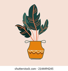 Urban Jungle. Home plant boho colors nand drawn cartoon vector design.