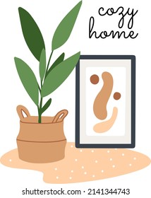 Urban jungle house. Set of cute plants in pots, planters, cacti, tropical leaves. banner, greeting card print. House interior decor elements. Houseplants growing, Home gardening