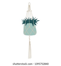 Urban jungle, trendy home decor with plant in handing pots handrawn in vector flat doodly cartoon style
