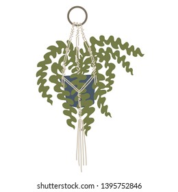 Urban jungle, trendy home decor with plant in handing pots handrawn in vector flat doodly cartoon style