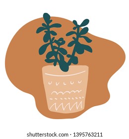 Urban jungle, trendy home decor with plant in handing pots handrawn in vector flat doodly cartoon style