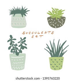 Urban jungle, trendy home decor with plant in handing pots handrawn in vector flat doodle cartoon style