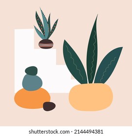 Urban jungle. Trendy home decor with plants.Home plant boho colors nand drawn cartoon vector design.