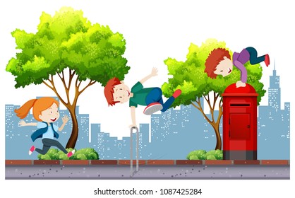 Urban Kids Street Dance in City illustration