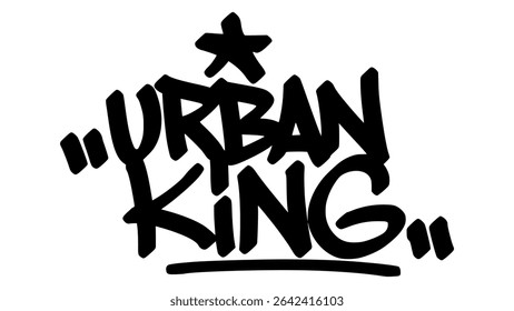 urban king graffiti tag in bold black ink with expressive handstyle. Vector street art lettering on transparent background. Perfect for urban vibes and hip hop style.
