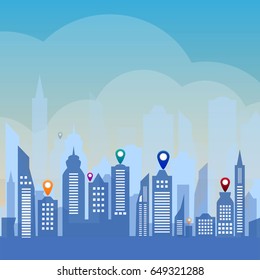 Urban landscape background. Vector illustration of city skyline