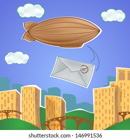 urban landscape with  blimp and letter